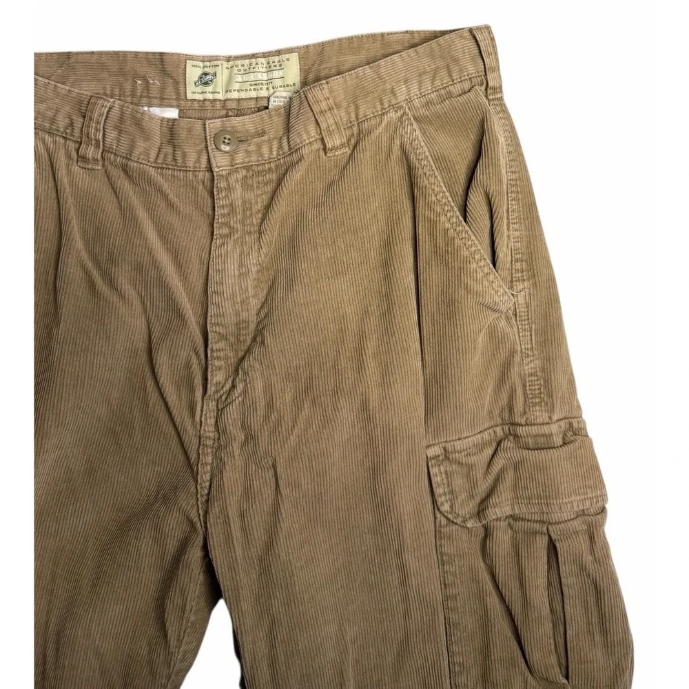 American Eagle Corduroy Cargo Pants Mens 34x31 Tan Utility Workwear